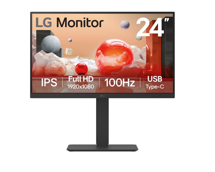 MNL-24BA750-B LG 24' Full HD IPS 100Hz Monitor, 1920x1080, Built-in Power&Speaker, USB-C 65W PD, RJ45, sRGB 99%, 5ms, 16:9, versatile stand Tilt/Height/Swivel/Pivot