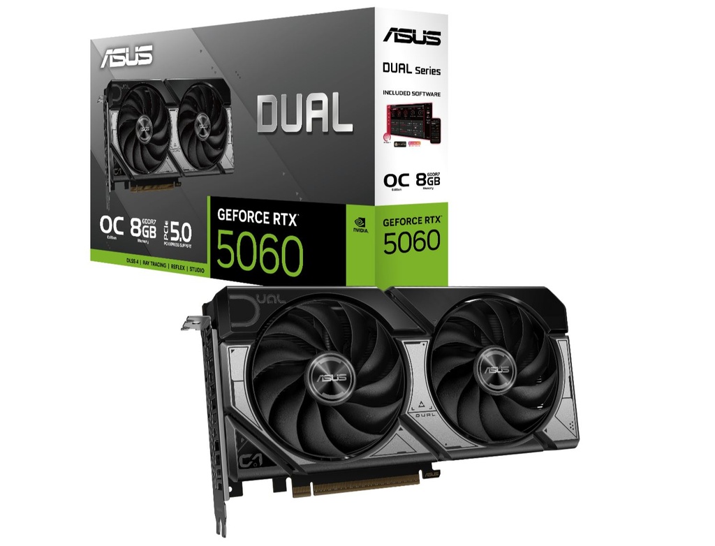 [VCA-RTX5060-O8G-DU] VCA-RTX5060-O8G-DU ASUS NVIDIA GeForce DUAL RTX™ 5060 8GB GDDR7 OC Edition, 3840 CUDA, 2565MHz, 128-bit, 7680x4320, PCIe 5.0