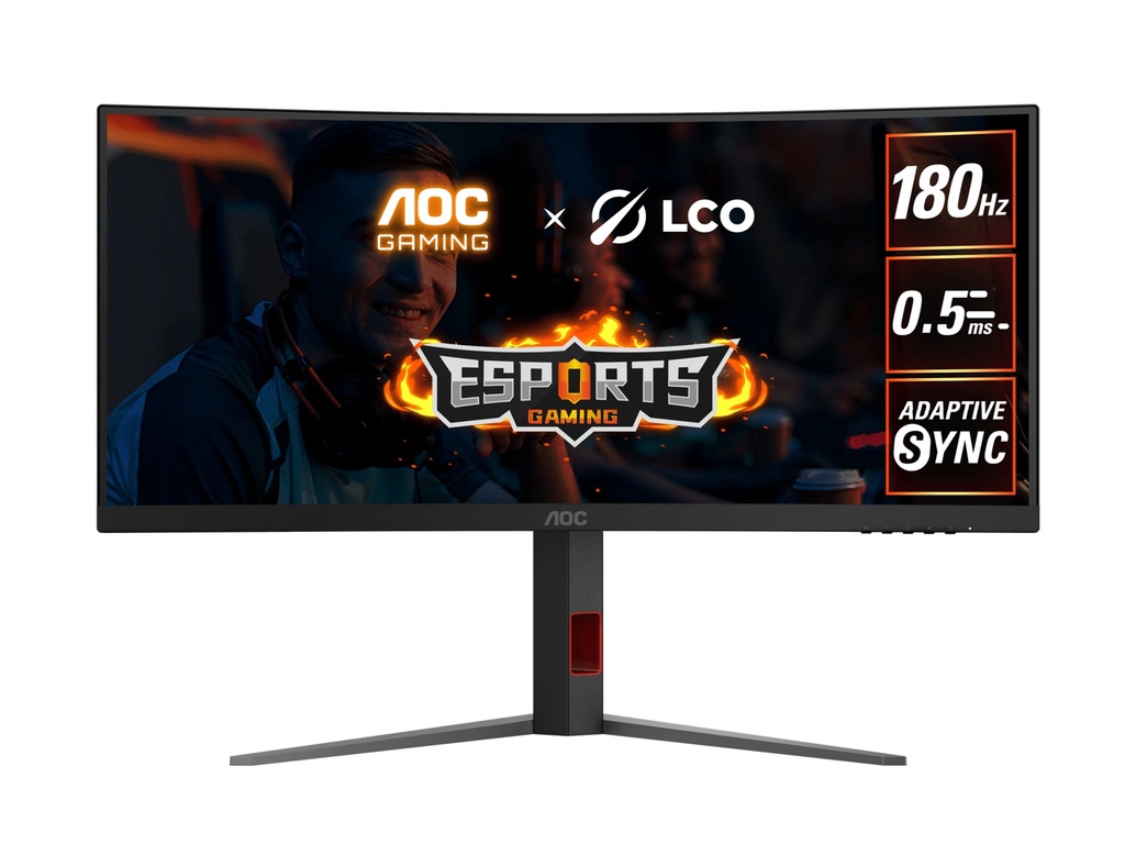 [MNAO-CU34G4] MNAO-CU34G4 AOC 34' WQHD Curved Monitor – 3440×1440@180Hz, 0.5ms MPRT, 1500R VA, 120% sRGB, DP 1.4, HDMI 2.0, Delta E<2, tilt/swivel/height adjustable
