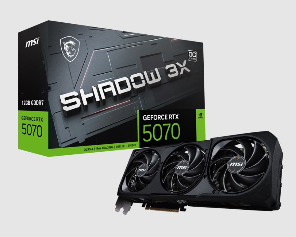 [VCM-RTX507012GSHADOW3XOC] VCM-RTX507012GSHADOW3XOC MSI nVidia GeForce RTX™ 5070 12G SHADOW 3X OC, PCI Express® Gen 5, Boost: 2542 MHz, CUDA 6144 Units, 12GB GDDR7, HDMI™ x 1