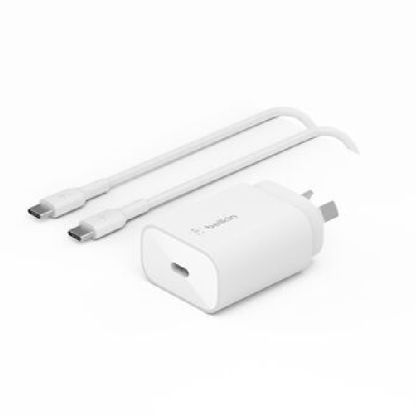 MPA-WCA012AU1MWH-B6 Belkin BoostCharge 25W USB-C Cubic Wall Charger + USB-C to USB-C Cable (1M) - White (WCA012au1MWH-B6), MFI-Certified, $2500 CEW, 2 Years Warranty