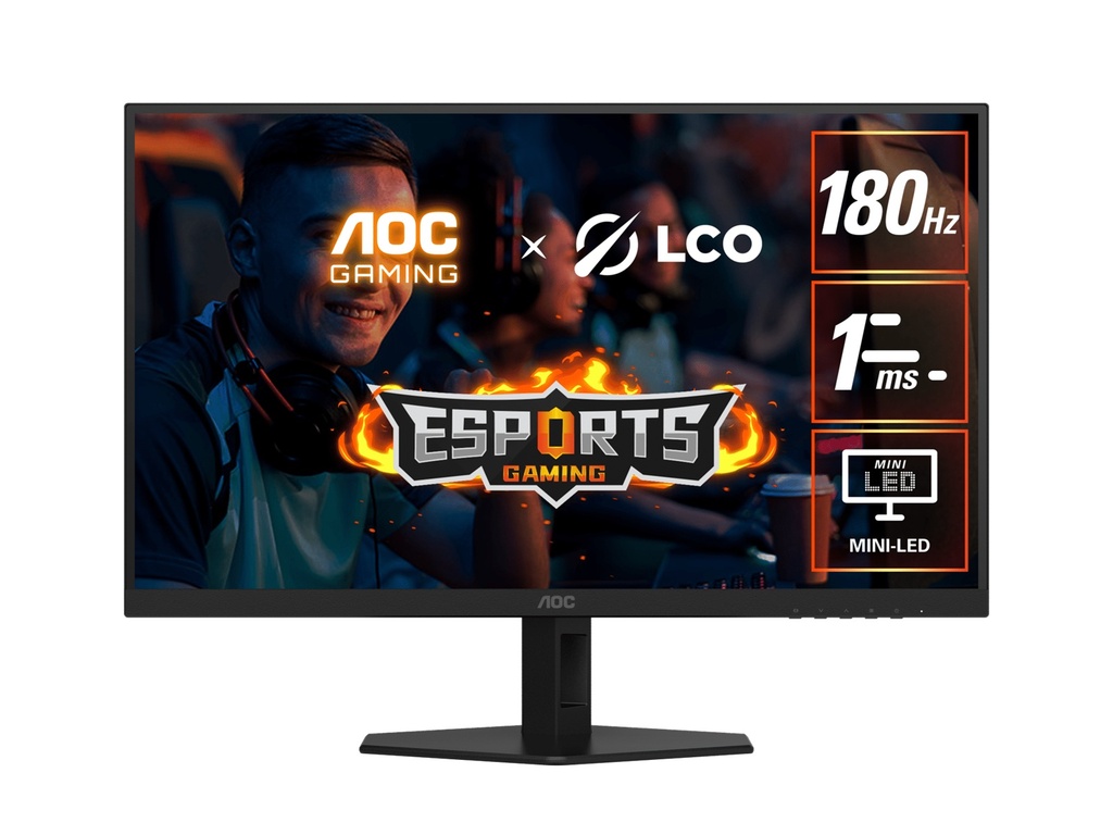 [MNAO-Q27G40XMN] MNAO-Q27G40XMN AOC 27' QD-MiniLED Monitor – QHD 180Hz, 1ms, 5000:1 contrast, 1200 nits peak HDR, Quantum Dot VA, 148% sRGB, DP 1.4, HDMI 2.0, tilt adjusable