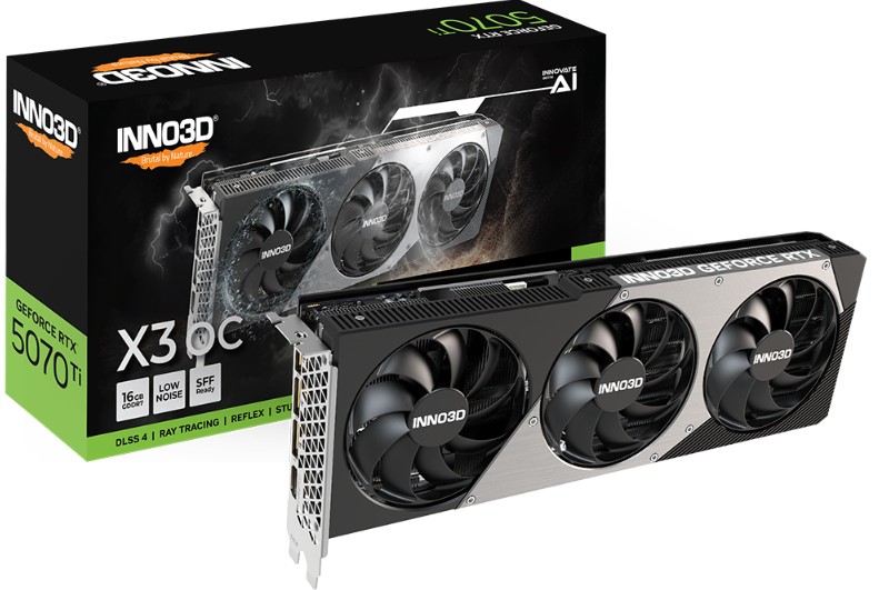[VCI-RTX5070TI-X3O] VCI-RTX5070TI-X3O INNO3D nVidia GeForce RTX 5070 TI X3 OC 16GB GDDR7 2482 MHz Boost Clock, RAM 28 Gbps, 3x DP, 1xHDMI 300x116x41mm