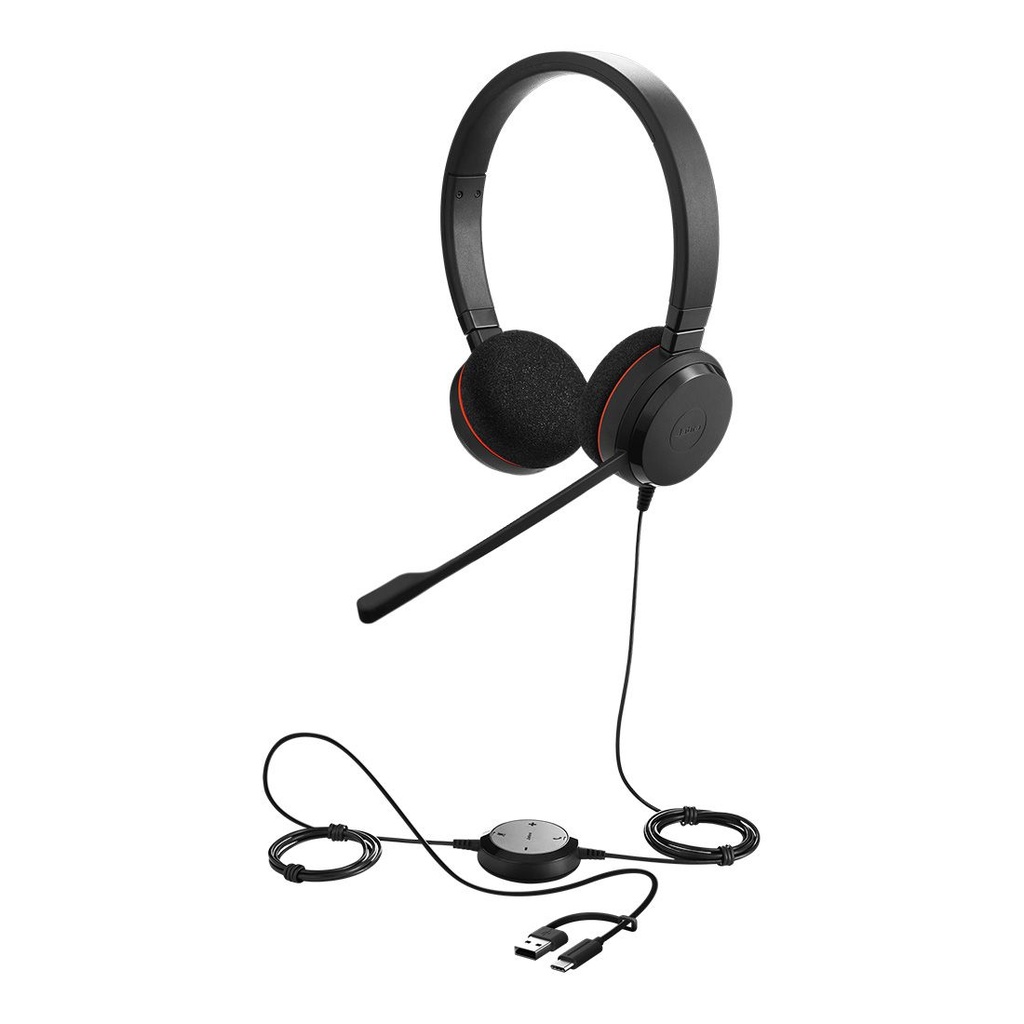 [SPJ-E2-20SE-D-UC-CA] SPJ-E2-20SE-D-UC-CA Jabra Evolve 20 SE, USB C/A, UC Stereo Headset, Plug-and-play, Noise-cancelling, Clearer Conversation, Manage Calls Easily, Leatherette Ear Cushions