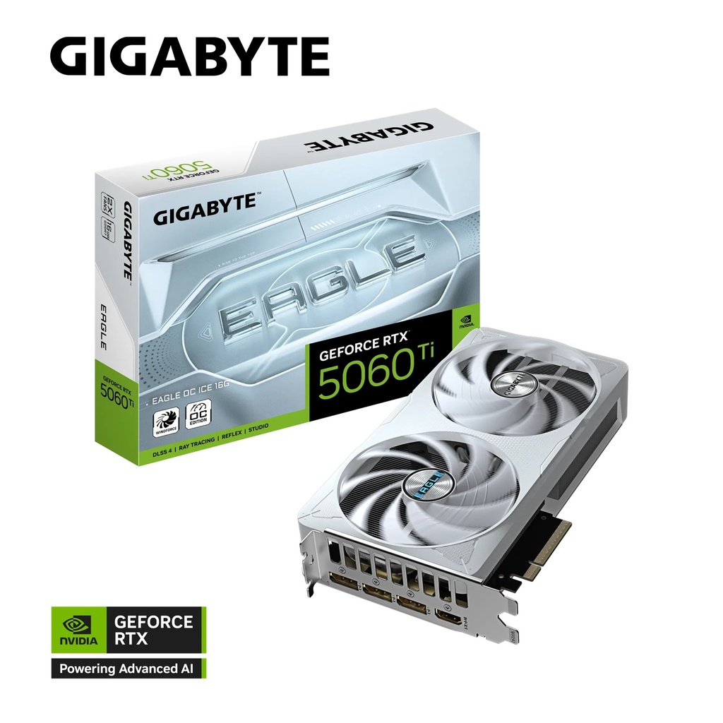 [VCG-N506TEAGLEOCICE-16GD] VCG-N506TEAGLEOCICE-16GD Gigabyte GeForce RTX™ 5060 Ti EAGLE OC ICE 16G, 2617 MHz, CUDA 4608, 28 Gbps, GDDR7, 128 bit, PCI-E 5.0, PSU 650W, DisplayPort 2.1b *3 HDMI 2.1b *1