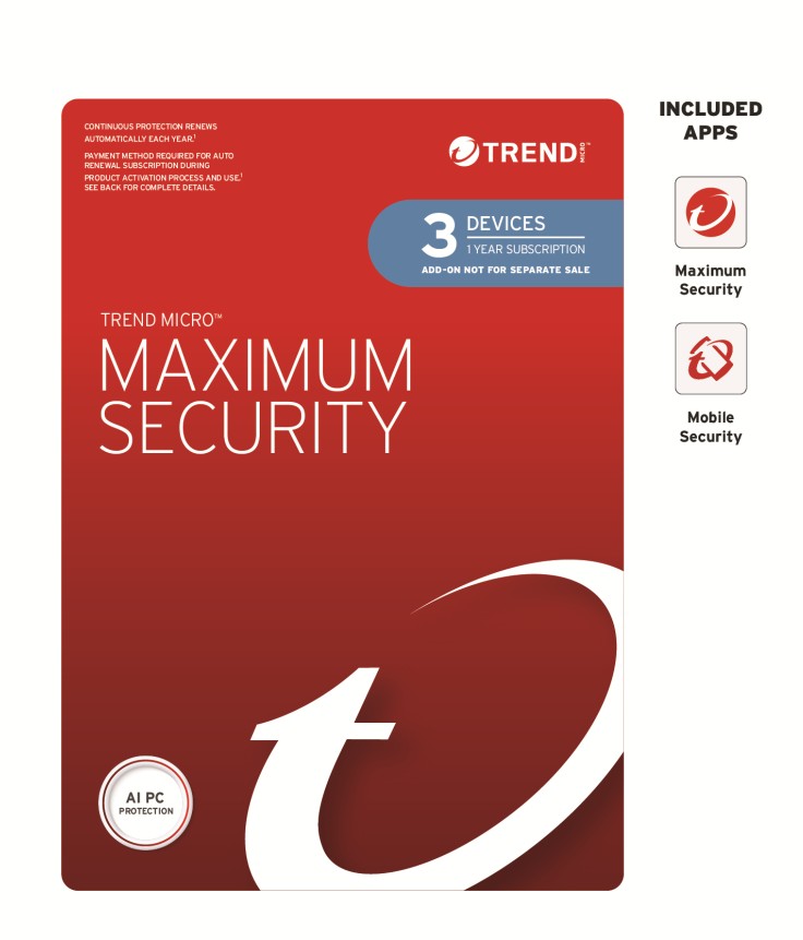 [STRENDMAXSECRETPLUS3-1Y-O] STRENDMAXSECRETPLUS3-1Y-O Trend Micro Maximum Security Plus (3 Devices) 1 Year Add-on OEM (Plus = Secure VPN / Cleaner Pro) No credit card required