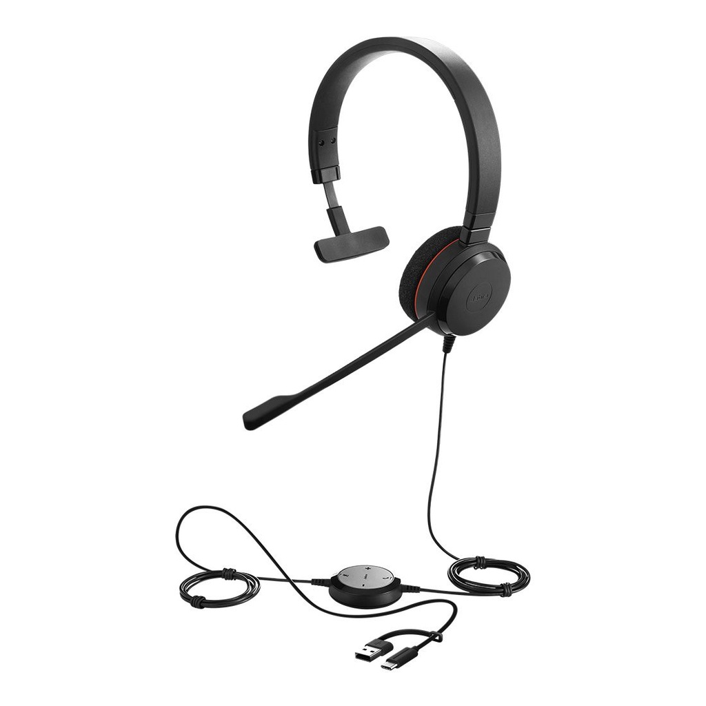[SPJ-E2-20SE-M-UC-CA] SPJ-E2-20SE-M-UC-CA Jabra Evolve 20 SE, USB C/A, UC Mono Headset, Plug-and-play, Noise-cancelling, Clearer Conversation, Manage Calls Easily, Leatherette Ear Cushions