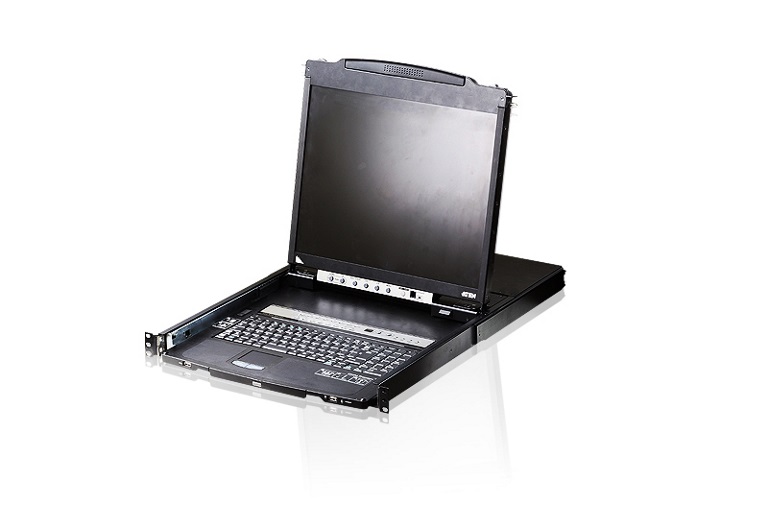 Aten Rackmount KVM Switch Dual Rail 8 Port VGA PS/2-USB w/ 19" LCD Display, 2x Custom KVM Cables Included, 1280x1024@75hz Display, LED Illumination