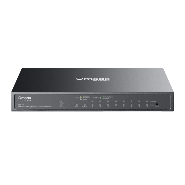 NWTL-ES210GP (CH)TP-Link ES210GP Omada 10-Port Gigabit Easy Managed Switch with 8-Port PoE+,  8× Gigabit PoE+ Ports, 1x Gigabit Non-PoE Ports, 1× Combo Gigabit RJ4