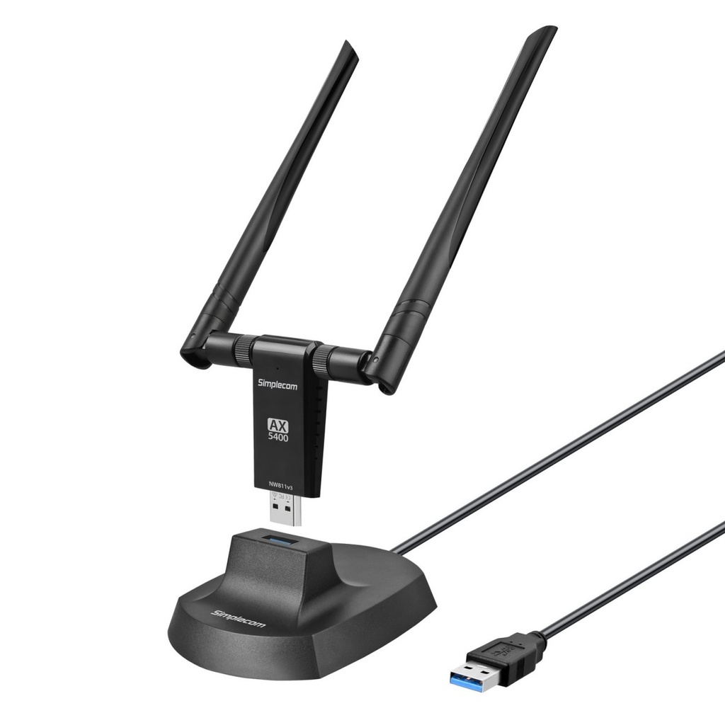 [HXSI-NW811V3] HXSI-NW811V3 Simplecom NW811v3 AX5400 Tri-Band WiFi 6E USB Adapter with 2x 5dBi High Gain Antennas