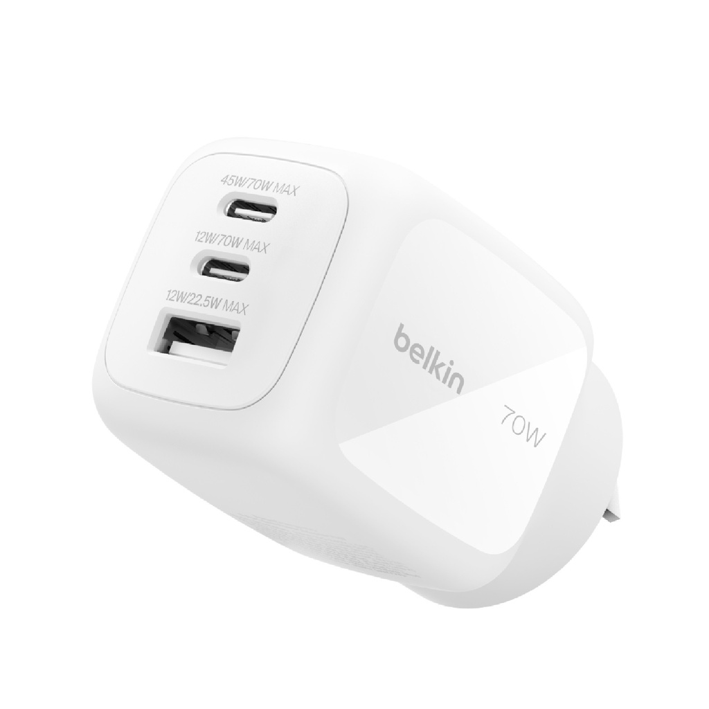 [MPA-WCH018AUWH] MPA-WCH018AUWH Belkin BoostCharge Pro 70W 3-Port GaN Wall Charger - White (WCH018AUWH), Compact & Powerful, Laptop Charger, Travel-Ready, $2500 CEW,2 Years Warranty