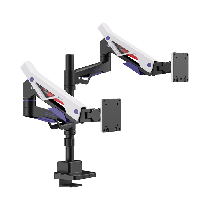 MABT-LDT95-C024UCP-BLKWH Brateck LDT95-C024UCP Atlas Neo Gaming Pole-Mounted Dual Monitor Arm with USB-A & USB-C Ports For most 24'~57' Monitors, Matte Black & White (LS)