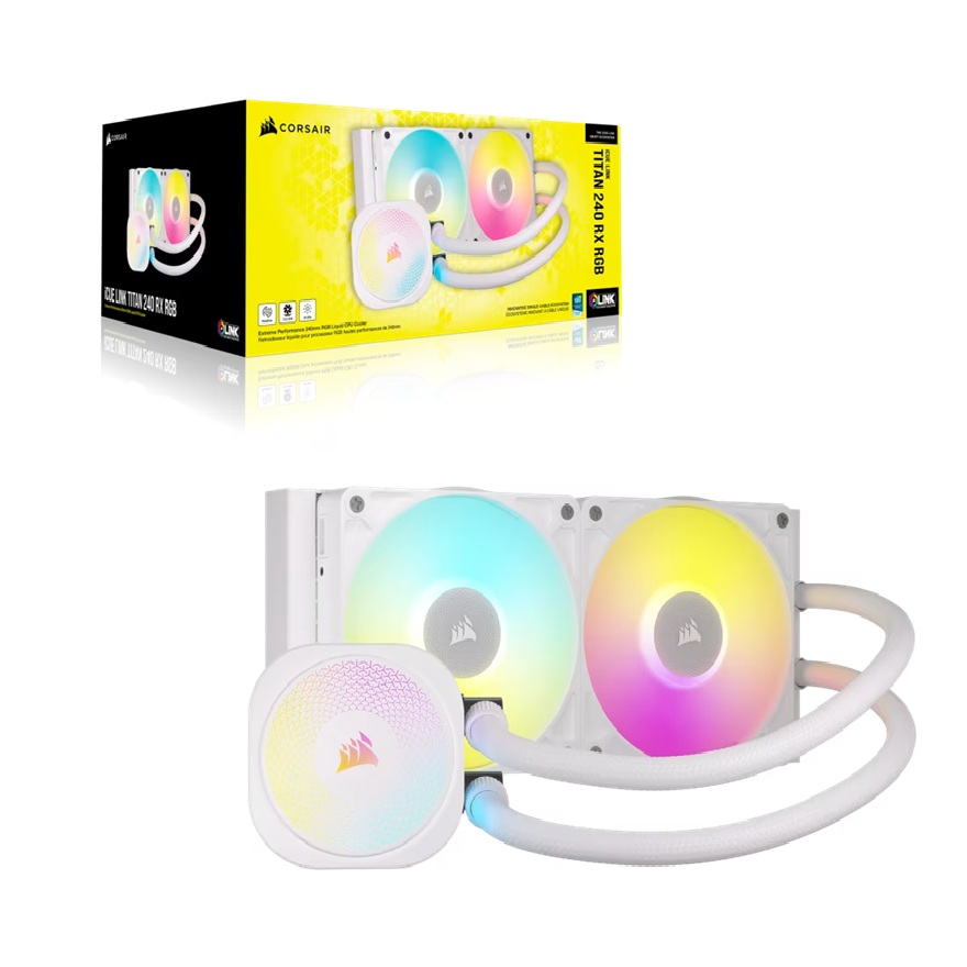 [CFCW-TITAN240RXRGB-WH] CFCW-TITAN240RXRGB-WH Corsair iCUE LINK TITAN 240 RX RGB AIO Liquid CPU Cooler - White, 73.5 CFM, 2100 RPM, Aluminum Radiator, Copper Cold Plate, Intel/AMD Support