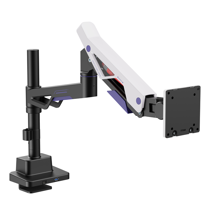 MABT-LDT95-C012UCP-BLKWH Brateck LDT95-C012UCP Atlas Neo Gaming Pole-Mounted Monitor Arm with USB-A & USB-C Ports For most 24'~57' Monitors, Matte Black & White