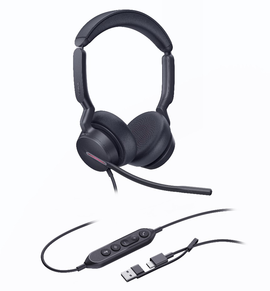 IPY-UH46-D-UC-CA Yealink UH46 Dual UC USB-C/A Unified  Communications  USB  Wired  Headset 3-Noise-Canceling Microphones 35mm Speaker Busylight Leather Controller