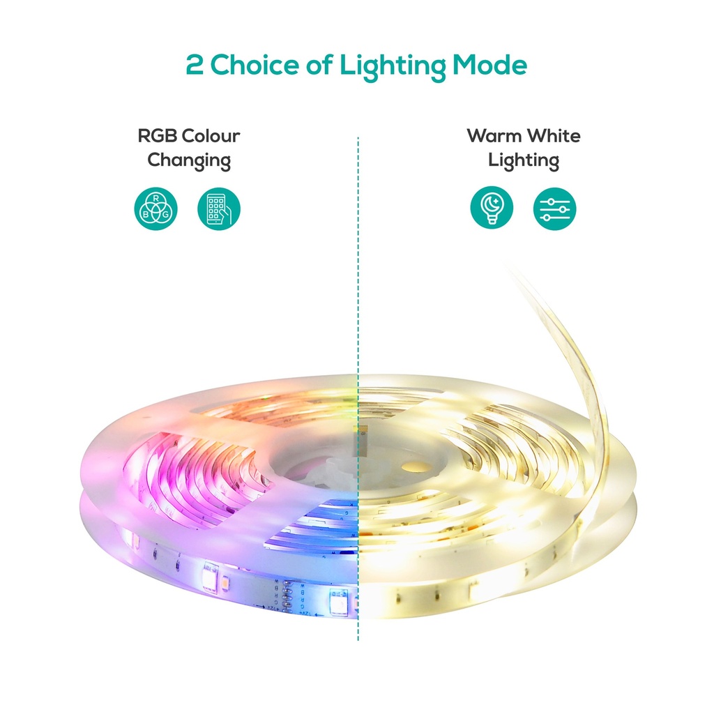 (LS) mbeat activiva 5m IP65 Smart RGB  Warm White LED Strip Lights Tuya smart app (Android, iOS) Package Size LxWxH(cm)17x17x7
