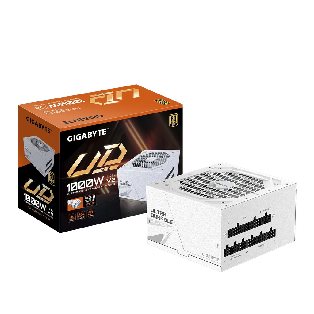 [PSG-UD1000GMPG5ICE] PSG-UD1000GMPG5ICE Gigabyte UD1000GM PG5 ICE 1000W ATX PSU Power Supply  80+ Gold >90% 120mm Fan Black Flat Cables Single +12V   >100K Hrs
