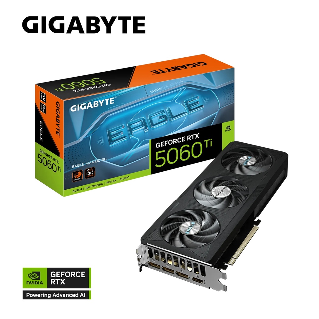 [VCG-N506TEAGLEMAXOC-8G] VCG-N506TEAGLEMAXOC-8G Gigabyte GeForce RTX™ 5060 Ti EAGLE MAX OC 8G, 2617 MHz, CUDA 4608, 28 Gbps, GDDR7,128 bit, PCI-E 5.0, PSU 650W, DisplayPort 2.1b *3 HDMI 2.1b *1