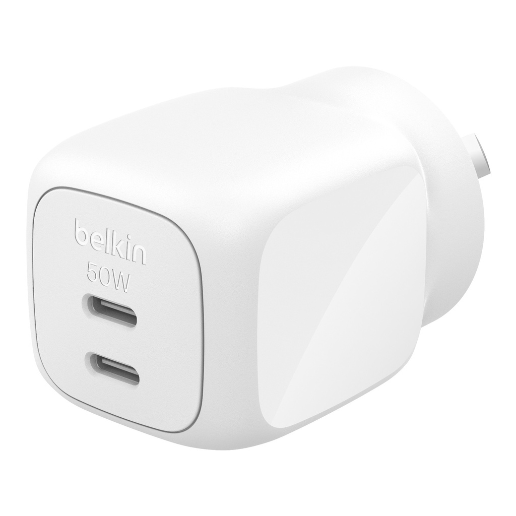 [MPA-WCH019AUWH] MPA-WCH019AUWH Belkin BoostCharge Pro 50W Dual USB-C GaN Wall Charger - White (WCH019AUWH), Compact Laptop Charger, Travel-Ready, $2500 CEW, 2 Years Warranty