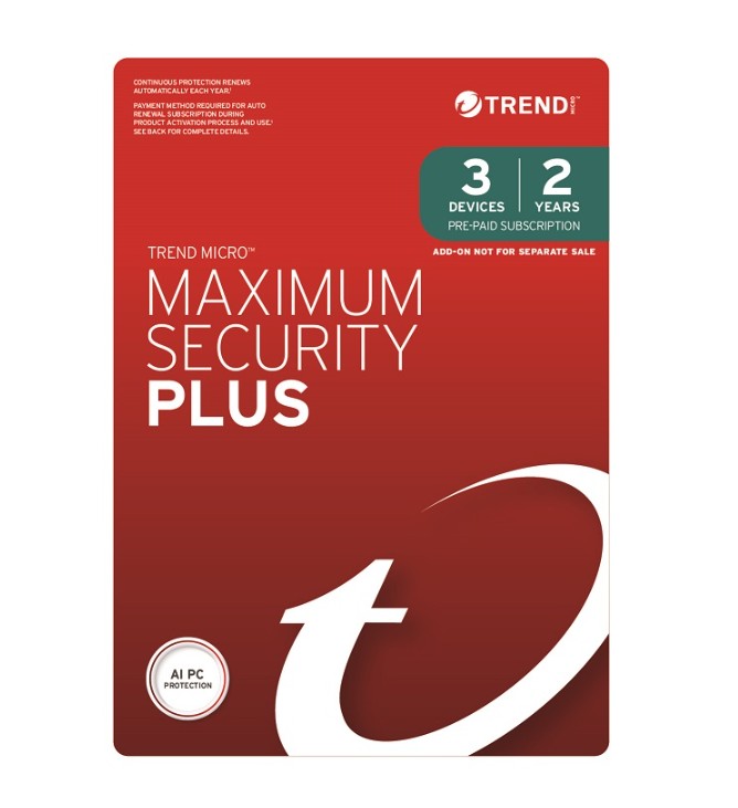 STRENDMAXSECRETPLUS3-2Y-O Trend Micro Maximum Security Plus (3 Devices) 2 Year Add-on Auto Renew OEM (Plus = Secure VPN / Cleaner Pro)