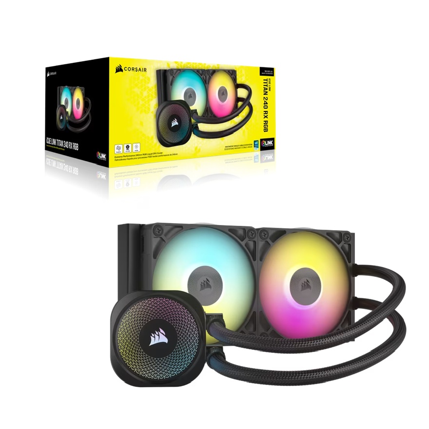 CFCW-TITAN240RXRGB Corsair iCUE LINK TITAN 240 RX RGB AIO Liquid CPU Cooler - Black,  73.5 CFM, 2100 RPM, Aluminum Radiator, Copper Cold Plate, Intel/AMD support