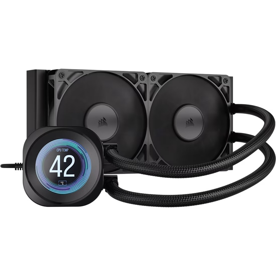 [CFCW-NAUT240RSLCD-BK] CFCW-NAUT240RSLCD-BK Corsair NAUTILUS 240 RS LCD Liquid CPU Cooler - Black, 240mm rad, LCD pump, 2x PWM fans, 2100 RPM, AM5/LGA1851, copper plate, 400mm tube, 36dBA