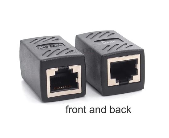 OXH-AD-RJ45-FF Oxhorn RJ45 Ethernet Inline 8 pins Coupler / Joiner Female to Female F-F Gold plated connections Black Retail bag