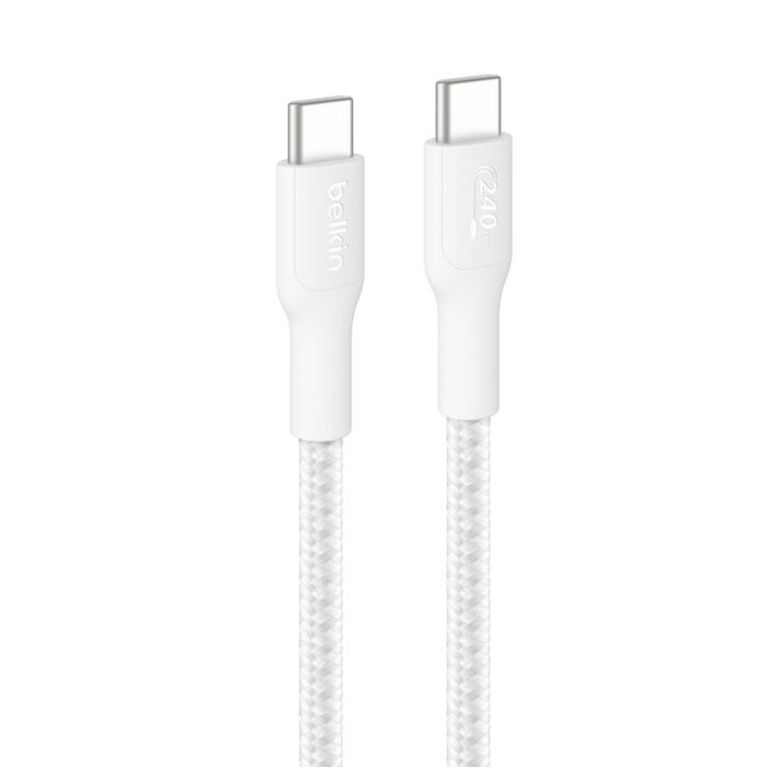 [MPA-CAB025FQ3MWH] MPA-CAB025FQ3MWH Belkin BoostCharge Pro Braided USB-C to USB-C Cable (3M) - White (CAB025fq3MWH), 5A/240W, 480Mbps, 350K+ Bend, USB-IF Certified, 2 Years Warranty
