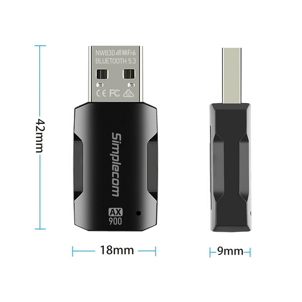 HXSI-NW830 Simplecom NW830 Wi-Fi 6 and Bluetooth 5.3 Combo USB Adapter Dual Band AX900