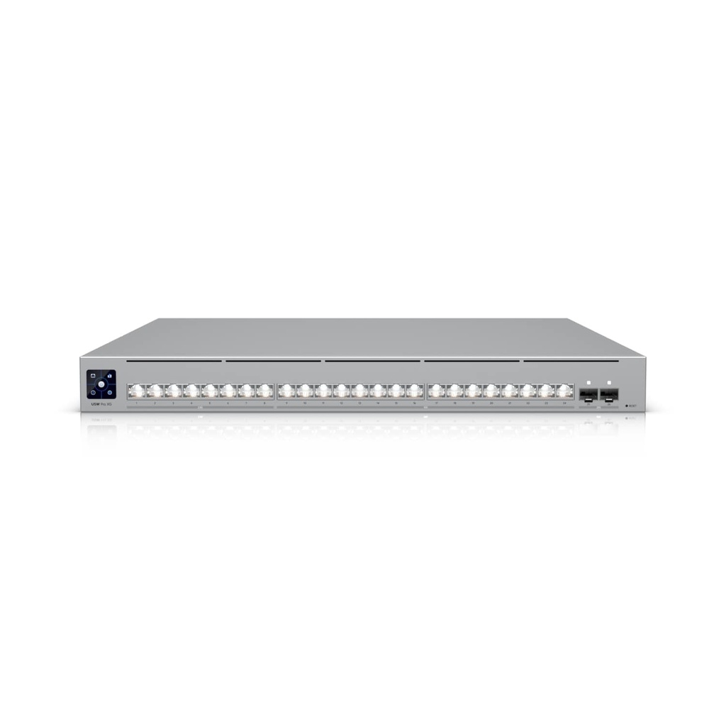 NHU-USW-PRO-XG-24 Ubiquiti  Pro XG 24, Professional-grade, 24-port Layer 3, Etherlighting Switch , (16) 10 GbE, (8) 2.5 GbE, (2) 25G SFP28 ports, DC Power Backup Ready