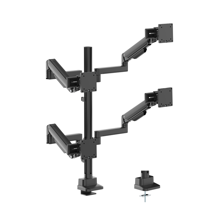 MABT-LDT86S-C048S-BLK Brateck Modular Mechanical Spring Quad Monitor Arm with Sliders,  from 17'-40', weight capacity (per flat screen) 11kg, 180° Rotation (LS)