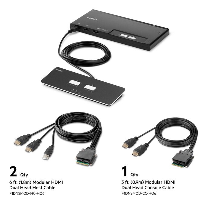 MPA-F1DN202MOD-HH-4 Belkin Cybersecurity and Secure KVM 2-Port Dual Head HDMI Modular Secure KVM Switch PP4.0 W/ Remote-Black(F1DN202MOD-HH-4),12VDC 2.5A,2 Years Warranty