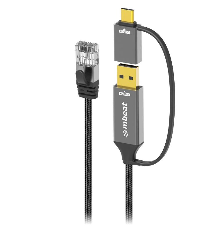 CBMB-MB-XCB-UCN30 (LS) mbeat® Tough Link 3m USB & USB-C to RJ45 Ethernet Cable - Space Grey
