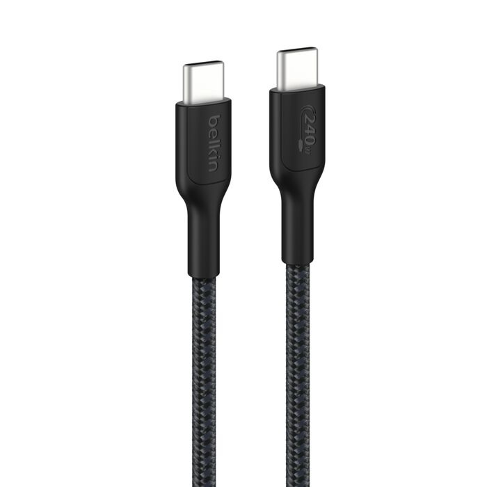 MPA-CAB025FQ1MBK Belkin BoostCharge Pro Braided USB-C to USB-C Cable (1M) - Black (CAB025FQ1MBK), 5A/240W, 480Mbps, 350K+ Bend, USB-IF Certified, 2 Years Warranty