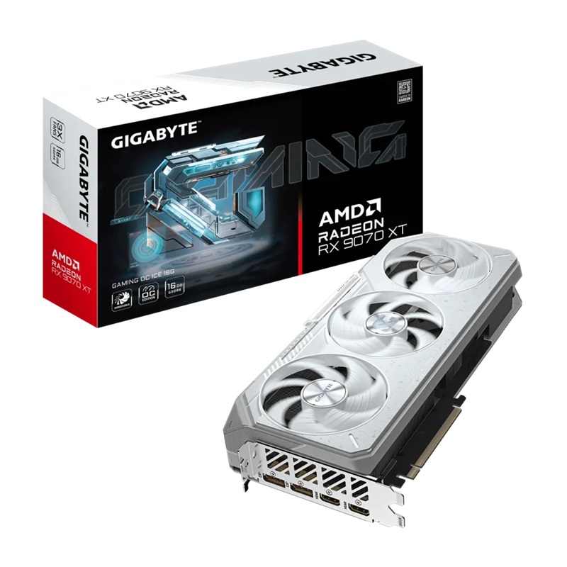 VCG-R907XGAMINGOCICE-16GD Gigabyte Radeon RX 9070 XT GAMING OC ICE 16G, GDDR6, 3060MHz boost, 2520MHz, 4096 cores, PCIe 5.0, 288mm, 850W, 2x DP 2.1a, 2x HDMI 2.1b