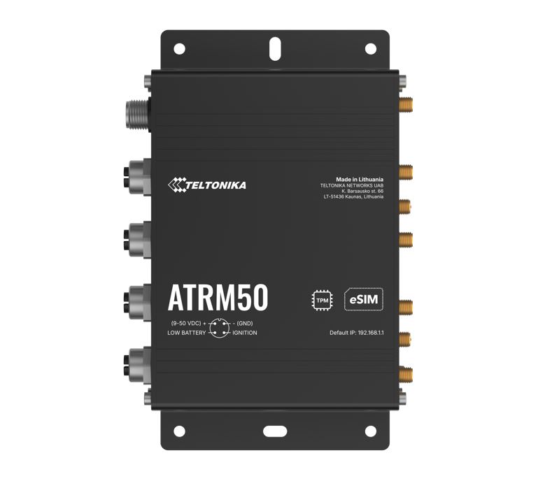 [NHT-ATRM50] NHT-ATRM50 Teltonika ATRM50 5G Router for Transportation, Ultra-High Cellular Speeds, M12 CONNECTORS, DUAL SIM & eSIM, EN 45545-2 and EN 50155, PSU not included