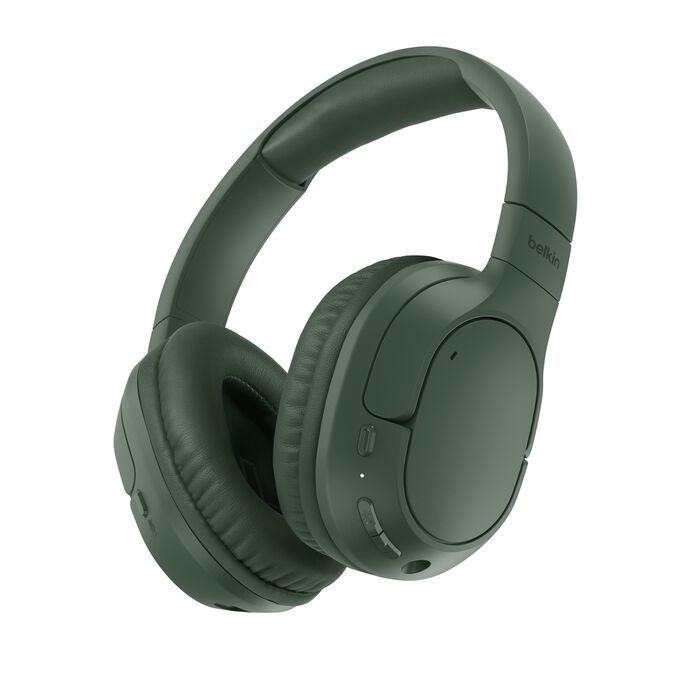 MPA-AUD009FQOL Belkin SoundForm Surround Wireless Over-The-Ear Headphones + USB-C Cable (1.2M) + Audio Cable (3.5mm) (1.2M)  - Olive (AUD009FQOL), 2 Years Warranty