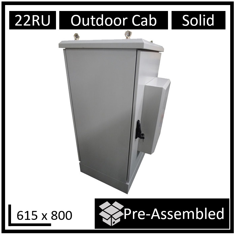 LDR Assembled 22U Floor Standing Outdoor Cabinet (615mm x 800mm) , IP55  Water Prove, 600w AC Air Conditioner, 6 Port PDU