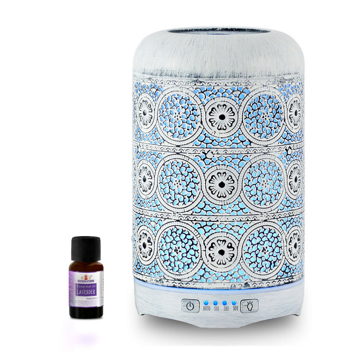 mbeat® activiva Metal Essential Oil and Aroma Diffuser-Vintage White -260ml (L) Built-in 7 LED colour changing Diffuser capacity: 260 ml weight 0.59kg