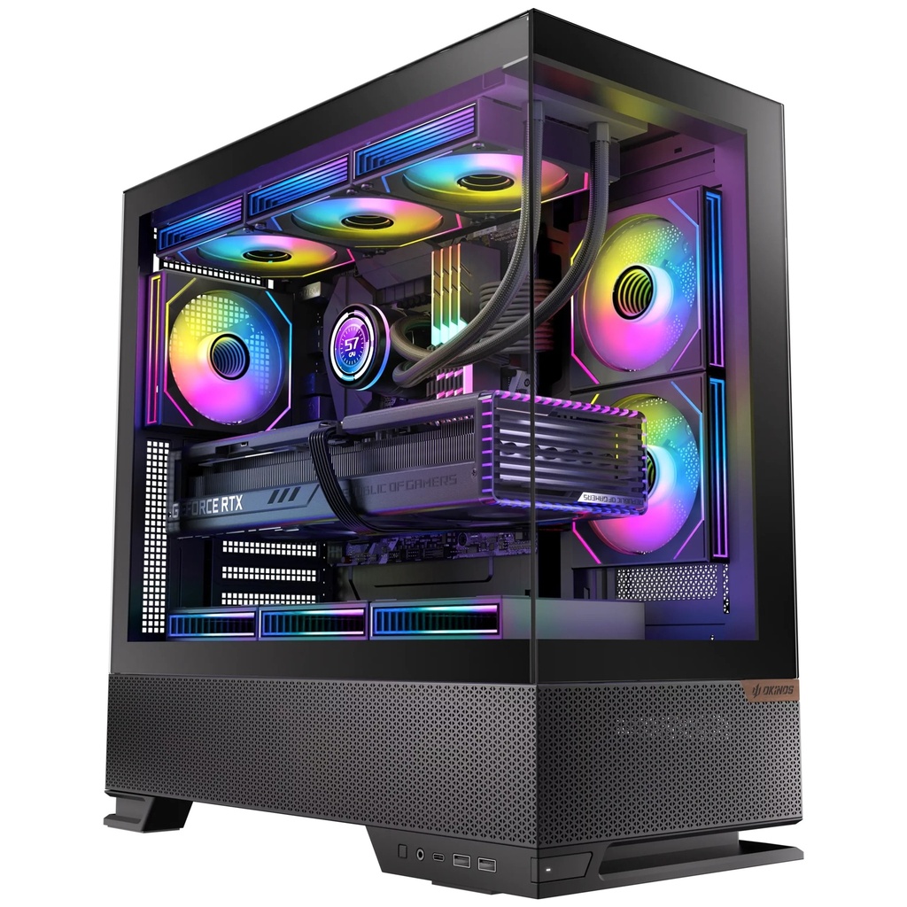 CAO-AQUA6-INFINITY OKINOS Aqua 6 Infinity - Black, Mid Tower, ATX/Micro-ATX/ITX, 270° TG, USB-C 10Gbps, 3× ARGB PWM Fans, 360mm Rad, 435mm GPU