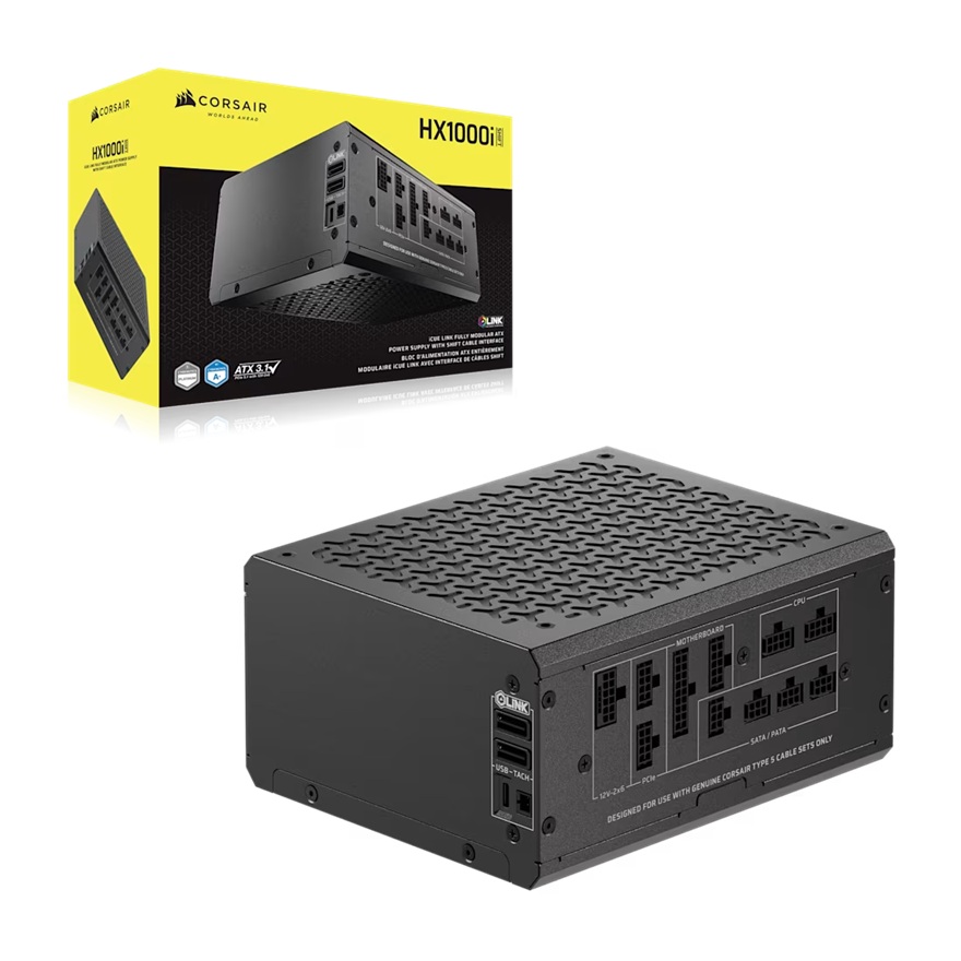 [PSCP-HX1000I-SF] PSCP-HX1000I-SF Corsair HX1000i SHIFT Fully Modular Platinum ATX Power Supply, ATX 3.1, 8x PATA, 2x EPS, 8x SATA, 4x PCIe, DSP, fully modular, 140mm FDB fan, 10yr WTY