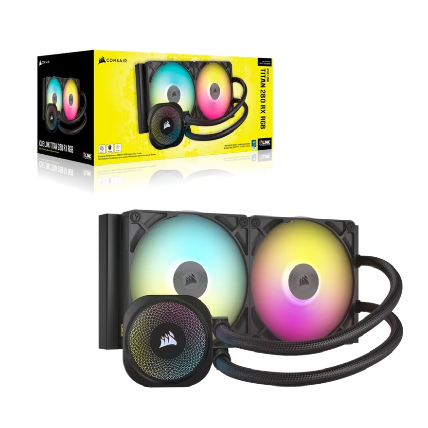 [CFCW-TITAN280RXRGB] CFCW-TITAN280RXRGB Corsair iCUE LINK TITAN 280 RX RGB AIO Liquid CPU Cooler - Black, 94.7 CFM, 1700 RPM, Aluminum Radiator, Copper Cold Plate, Intel/AMD Support