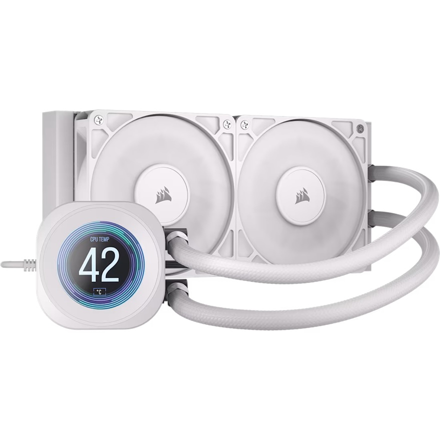 [CFCW-NAUT240RSLCD-WH] CFCW-NAUT240RSLCD-WH Corsair NAUTILUS 240 RS LCD Liquid CPU Cooler - White, 240mm rad, LCD pump, 2x PWM fans, 2100 RPM, AM5/LGA1851, copper plate, 400mm tube, 36dBA