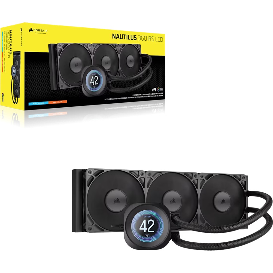 [CFCW-NAUT360RSLCD-BK] CFCW-NAUT360RSLCD-BK Corsair NAUTILUS 360 RS LCD Liquid CPU Cooler - Black, 360mm rad, LCD pump, 3x PWM fans, 2100 RPM, AM5/LGA1851, copper plate, 450mm Tube, 36dBA
