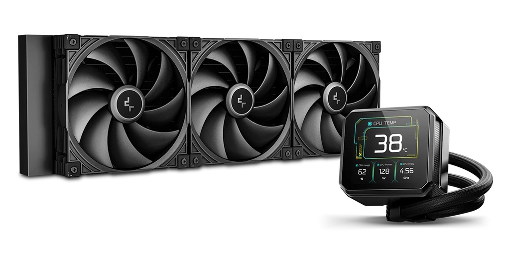 CFD-SPARTACUS420 DeepCool SPARTACUS 420 Fully Customisable 6th Gen Liquid Cooler, Thick Tracking Balancing Fans, 3.4' IPS LCD