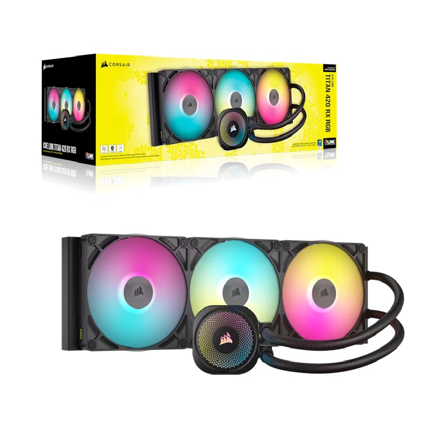[CFCW-TITAN420RXRGB] CFCW-TITAN420RXRGB Corsair iCUE LINK TITAN 420 RX RGB AIO Liquid CPU Cooler - Black: 94.7 CFM, 1700 RPM, Aluminum Radiator, Copper Cold Plate, Intel/AMD Support