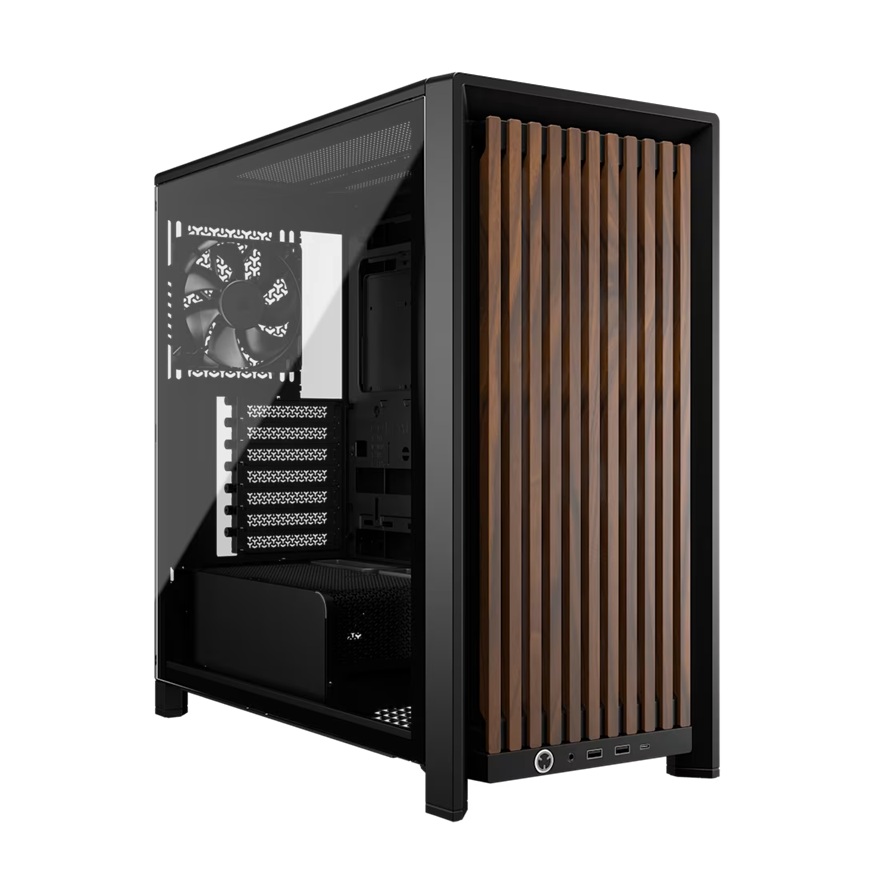 CAC-4000DWOODRS-BK Corsair FRAME 4000D WOOD RS Modular Mid-Tower PC Case - White/Walnut, E-ATX ATX mATX ITX, TG wood, 430mm GPU, 170mm CPU, 360mm rad, USB-C, vert GPU