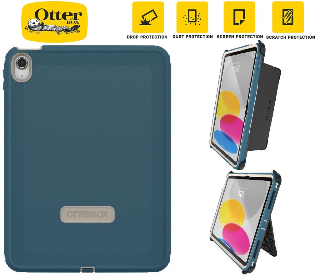 OtterBox Defender Apple iPad (10.9") (10th Gen) Case Baj Beach (Blue)-(77-90081),DROP+2X Military Standard,Built-in Screen Protection,7 Years Warranty