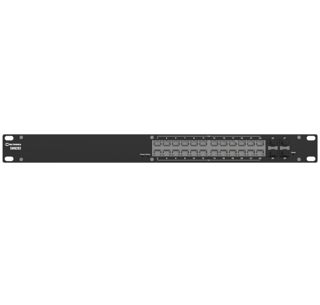 NHT-SWM282 Teltonika SWM282 PoE+ managed switch, 24 PoE+ ports with up to 30W per port, 10/100/1000 Mbps, 4 SFP ports, 2 yr of Free RMS Management, PSU excluded