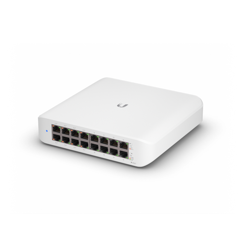 Ubiquiti UniFi Switch Lite 16 PoE, Layer 2, 16x GbE RJ45 Ports, 8x 802.3at PoE+ Ports, 45W PoE, Silent Operation, Wallmount Kit Include, 2Yr Warr